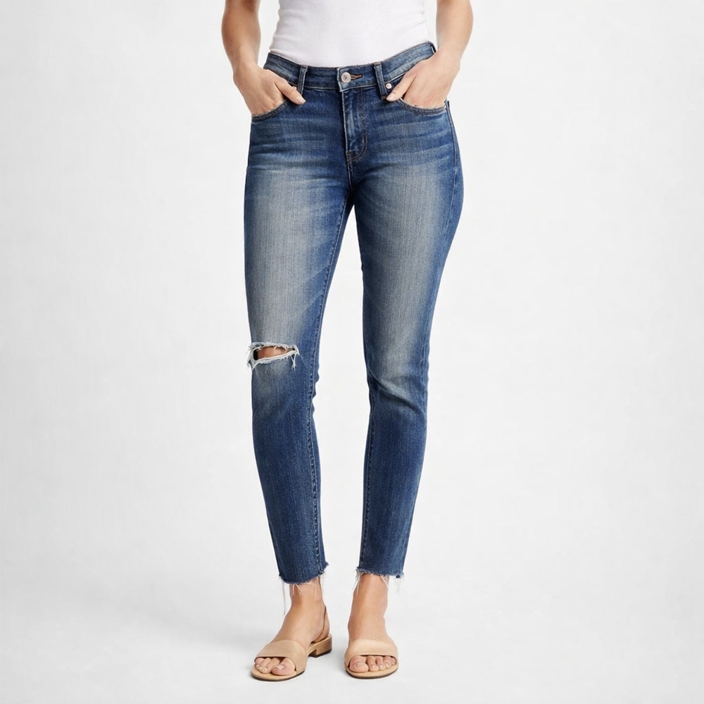 HUDSON Jeans Krista Distressed Skinny Jeans Raw Hem Medium Wash Y2K Casual Chic